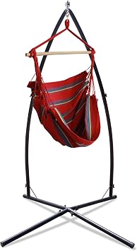 40344-KP Summit Woven Fabric Combo-Red Hammock Chair with Stand