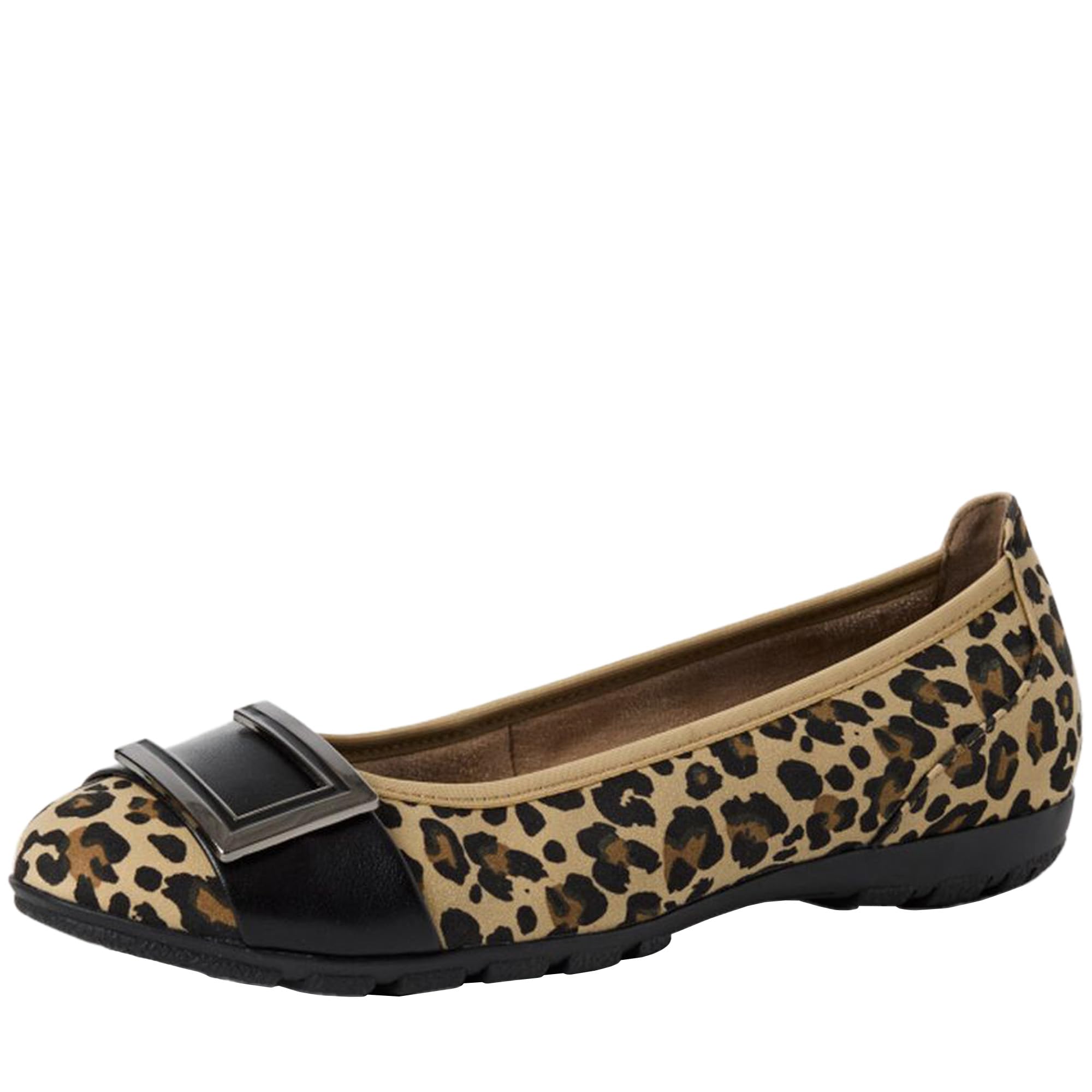 MARCO TOZZI Women Ballet Flats Soft Feel Me Footbed Soft Lining Comfortable, Black (Black/Leo), 4.5 UK