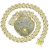 MAXBLING81 FASHION HIP HOP RAPPER STYLE ICED SIMULATED DIAMOND GOLD SILVER PLATED JUMBO LARGE LION HEAD CHARM PENDANT & 14mm 18