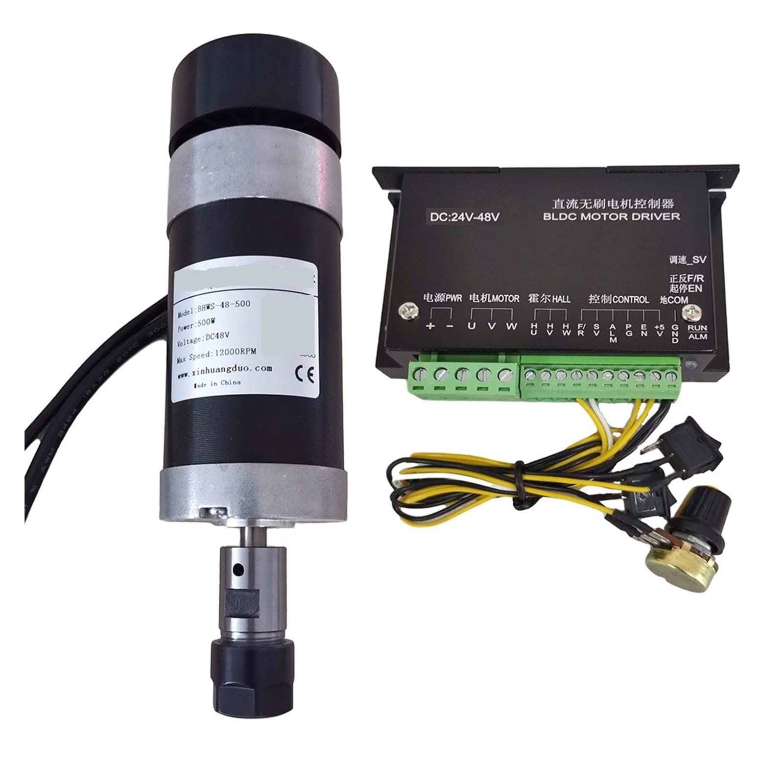 Kit motore mandrino CNC, 48v 50 0W ER16 Fuso senza pennello+5 7 mm Flessino con viti+ Driver a motore senza spazzole a 48 V+ 4 8vdc 10.5a Alimentazione elettrica per macchina per incisione(Package8 ER