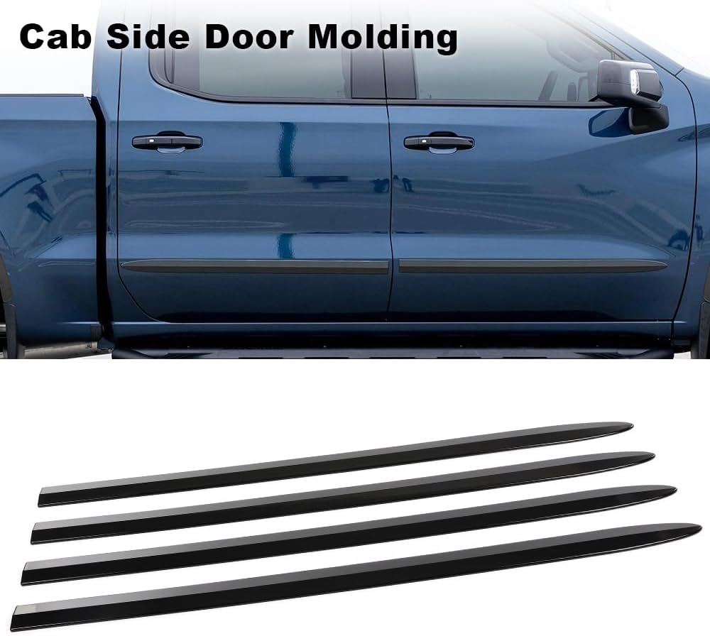 CNNELL Body Side Molding Trim, Compatible with Chevy Silverado 1500 Crew Cab ONLY 2019-2022 Black