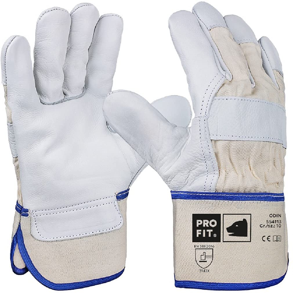 PRO FIT Premium Arbeitshandschuh ODIN 12er Pack – Rindvollleder Handschuhe, Profi Forst Handschuh, Schutzhandschuhe mit Canvas-Stulpe - Natur, Gr. 11