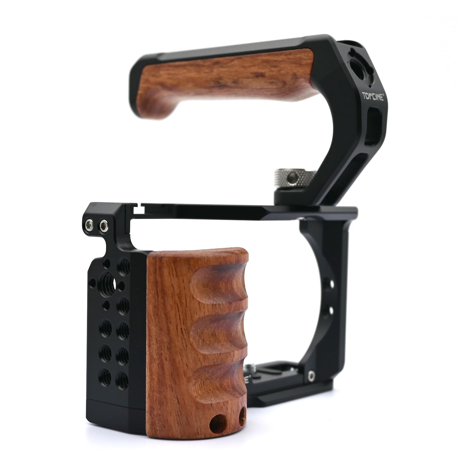 Topcine Camera Cage ZV-E10 Full Cage with Wooden Handgrip for Alpha ZVE10, Aluminum Camera Rig Photography Accessory (Cage with Wood Tophandle)