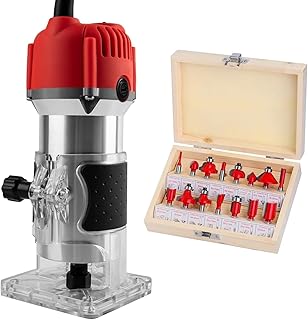 Palm Wood Router Tool, 110V 800W Wood Routers for Woodworking, 30000R/MIN Compact Edge Trimmer with 15 PCS 1/4" Router Bit Set
