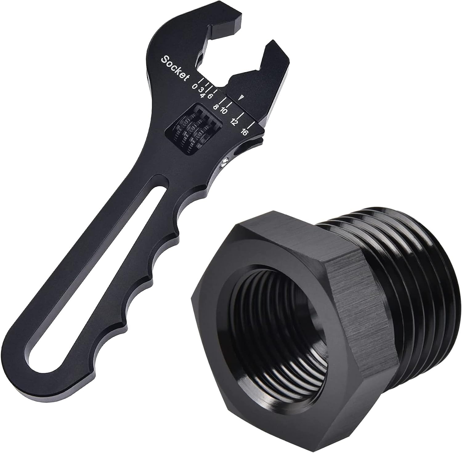 EVIL ENERGY 1/2 NPT Male to 3/8 NPT Female Reducer Fitting Bundle with Adjustable 3AN-16AN Wrench Aluminum Black