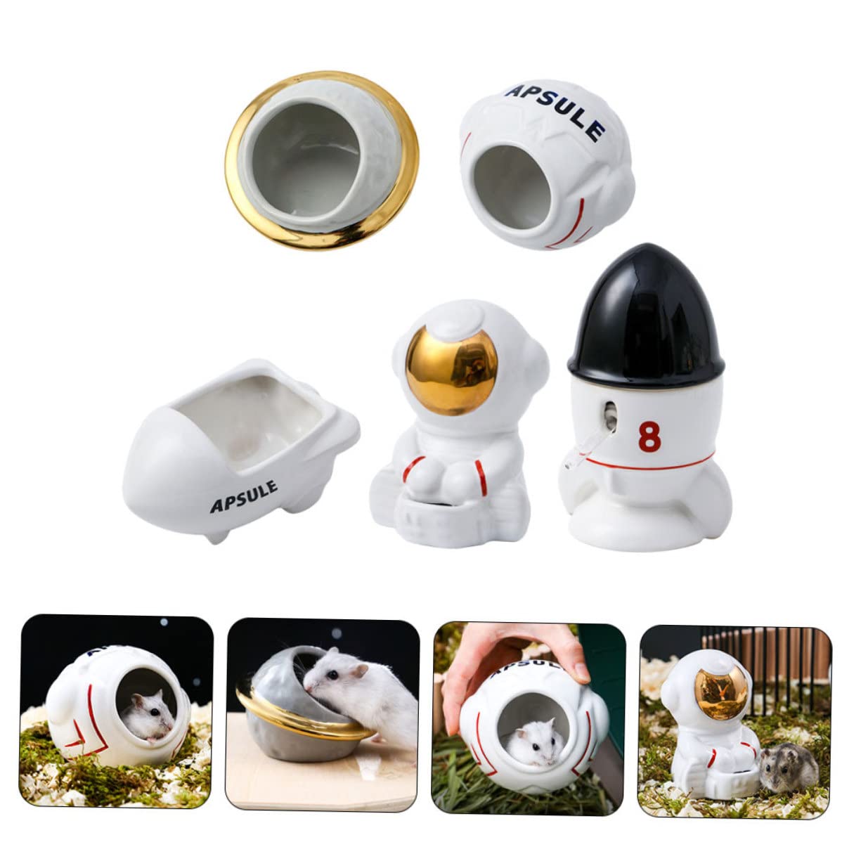 FOMIYES 1juego Comedero para Hámster Temático del Cuenco Cerámico Bebedero De Astronauta y Bañera Accesorios para Hámster Diseño y Lavable para Pequeñas