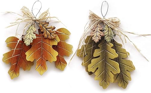 Juego de 2 hojas de otoño colgantes de madera, hojas de arce decorativas y hojas de roble, decoración rústica de otoño para decoración de puerta