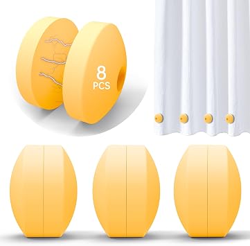 Shower Curtain Weights - Silicone Fully Wrapped Rustproof Shower Curtain Magnets, No Sew, Waterproof, Anticollision - Heavy Outdoor Weighted Clips for Drapery, Tablecloth, Flag 4 Pairs Yellow