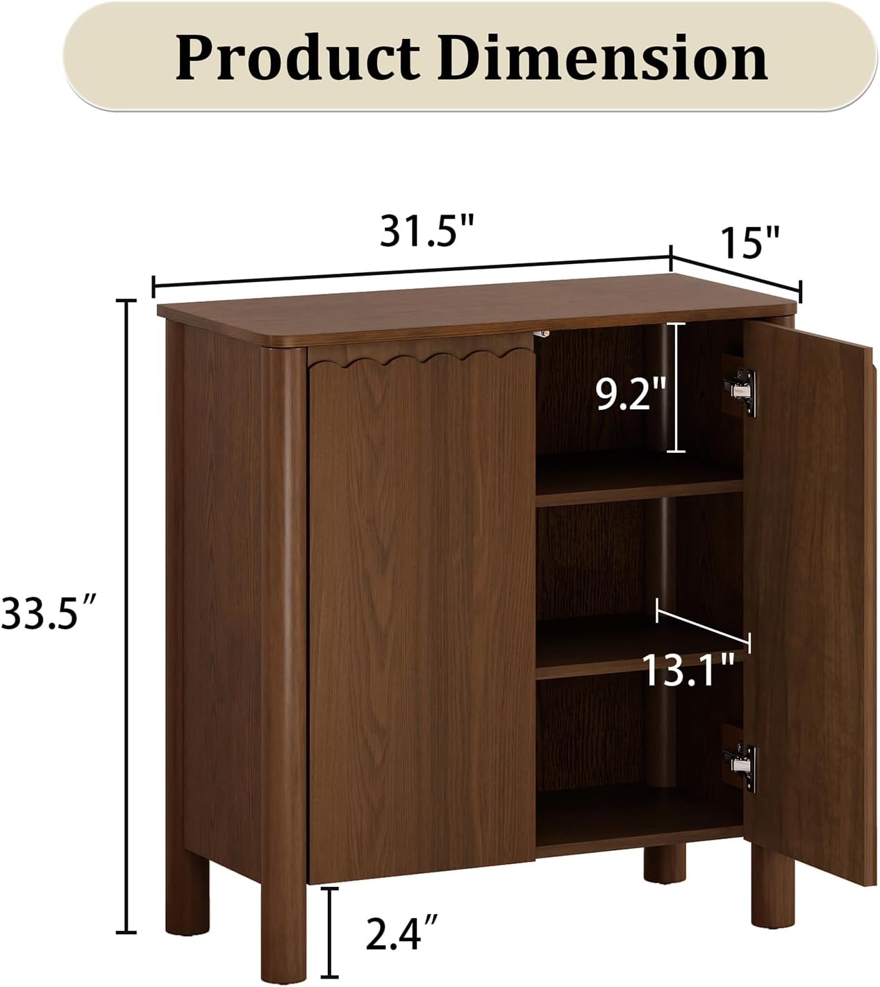 HMFULE 31.5" Sideboard Buffet Storage Cabinet, Solid Wood Retro Buffet Cabinet with Storage Adjustable Shelf & 2 Doors, Accent Cabinet for Hallway, Living Room, Dining Room, Kitchen (Walnut)