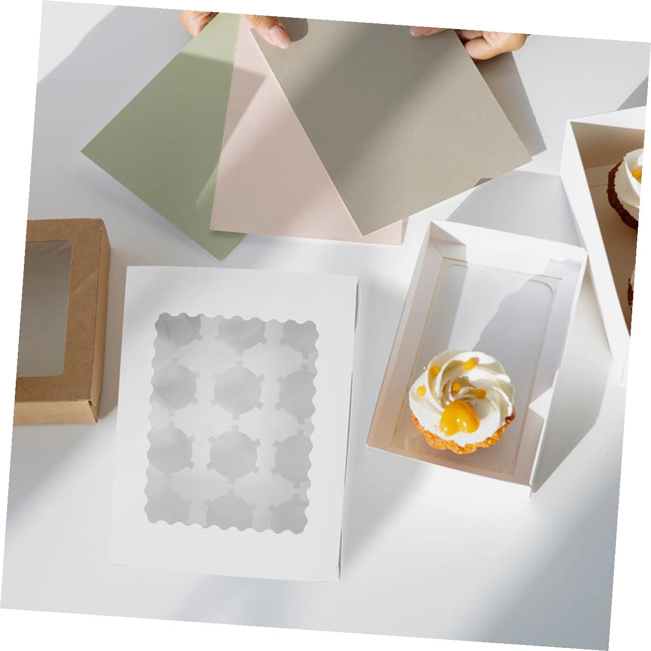10pcs Window Design Paper Bakery Muffin Cake Boxes White Cardboard Cupcake Packaging Box for Bakery Dessert Transport and Storage