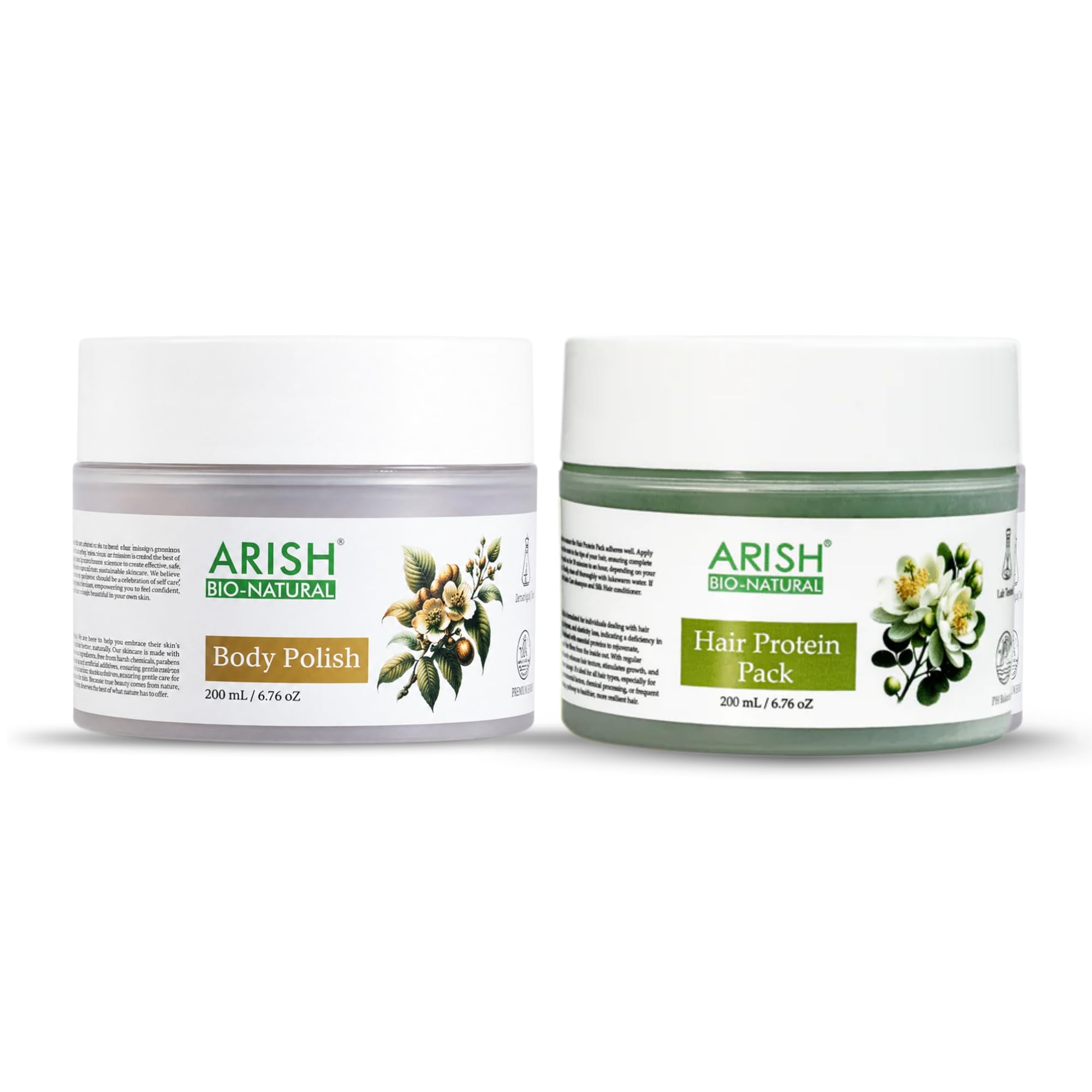 ARISH BIO-NATURAL Body & Hair Revival Duo Pack | Body Polish Scrub + Hair Protein Pack | Exfoliating Skin Care & Herbal Hair Mask | Orange, Haldi, Amla & Bhringraj | 200ml Each-image-9