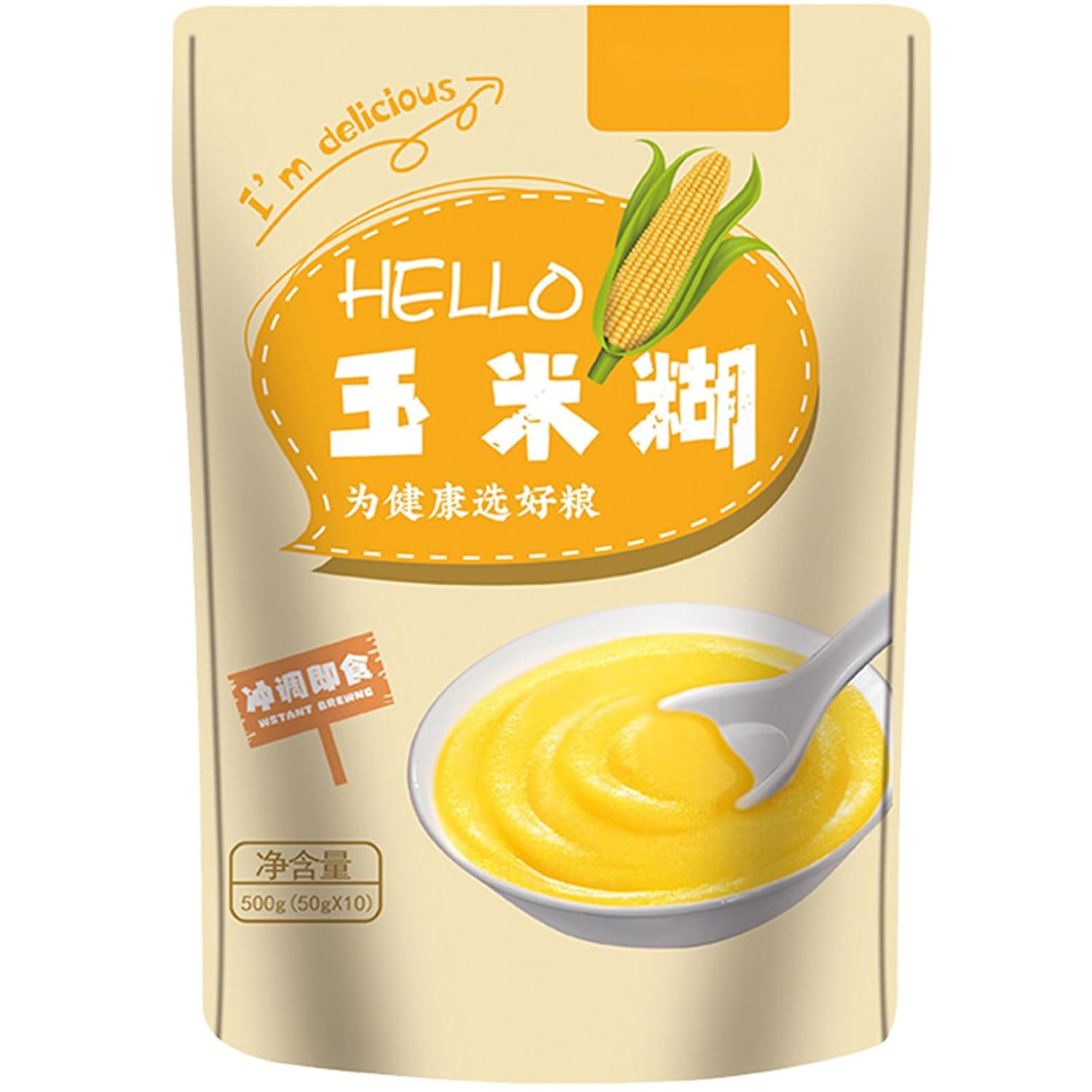 Pure Corn Porridge 500g (10 Bags) - 100% Corn Powder, Instant Preparation, Individually Portioned, Nutritious Breakfast & Meal Replacement, Pantry Food Daily Moment, Winter Warming, Relaxation