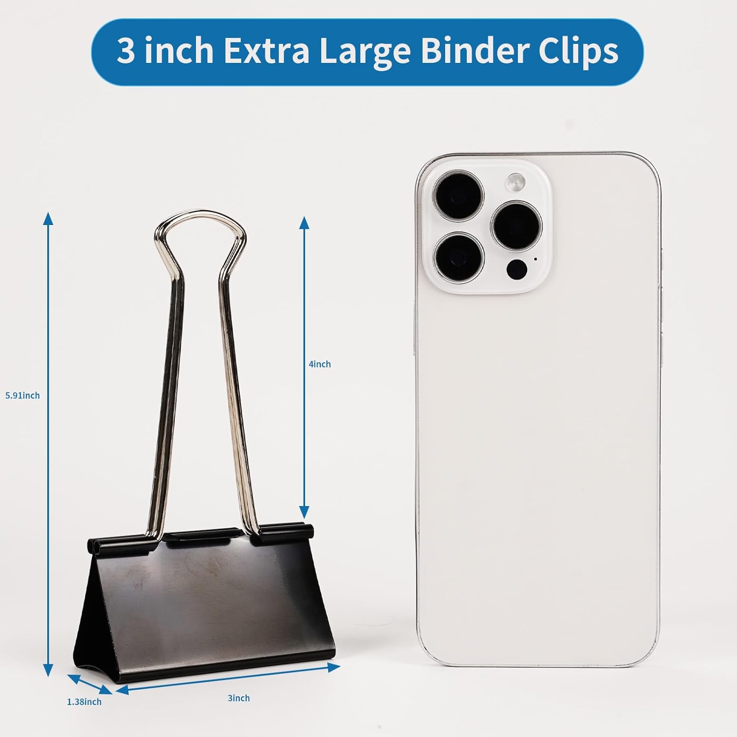 Jumbo Binder Clips 3 Inch - Extra Large Binder Clips 24 Pack, Heavy Duty Office Binder Clips for Paper, Documents, School & Office Supplies (24, 3 inch)