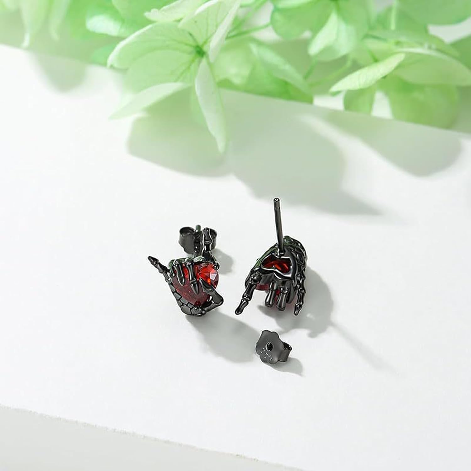 Skull Earrings for Women Black Heart Red Stud Cute Unique Goth Gothic Jewelry Gift - Image 7