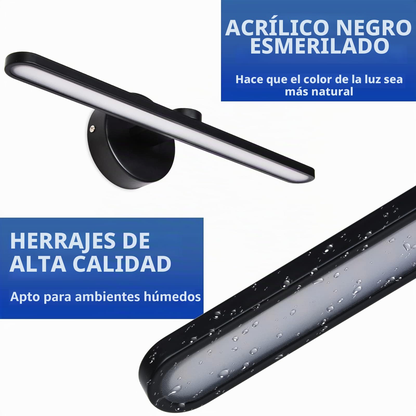 Lámpara de Espejo Baño 40CM LED, 12W 1320LM IP44 Luz de Espejo Aplique, Sin Parpadeo Iluminación Frontal