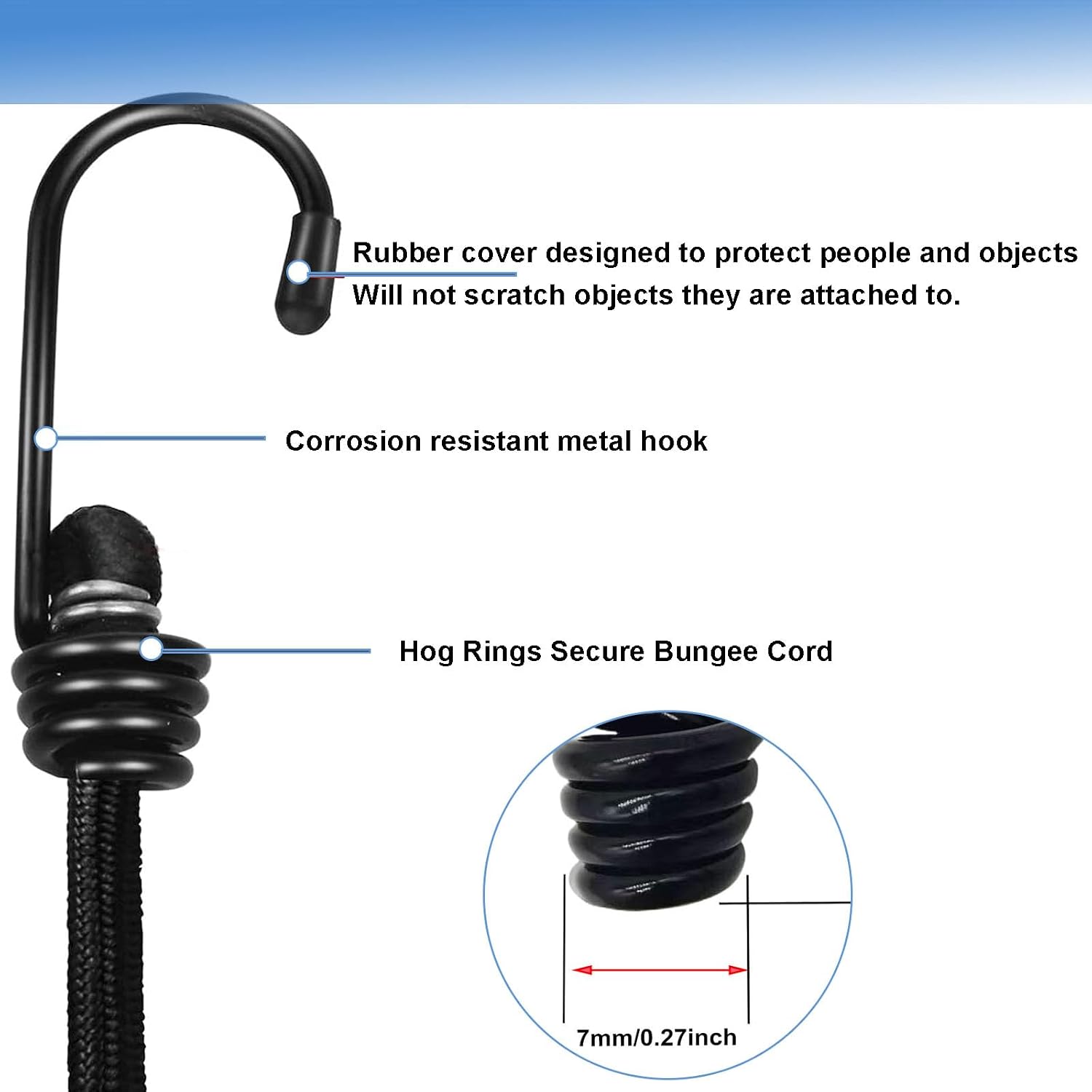 10Pcs Bungee Cord Hooks Spiral Bungee Hooks Cord Hook Wire Hooks End with 10Pcs Hog Rings for Boating, Camping,Tarps,Elastic Rope Strapping Tape (1/4 Inch) image 4