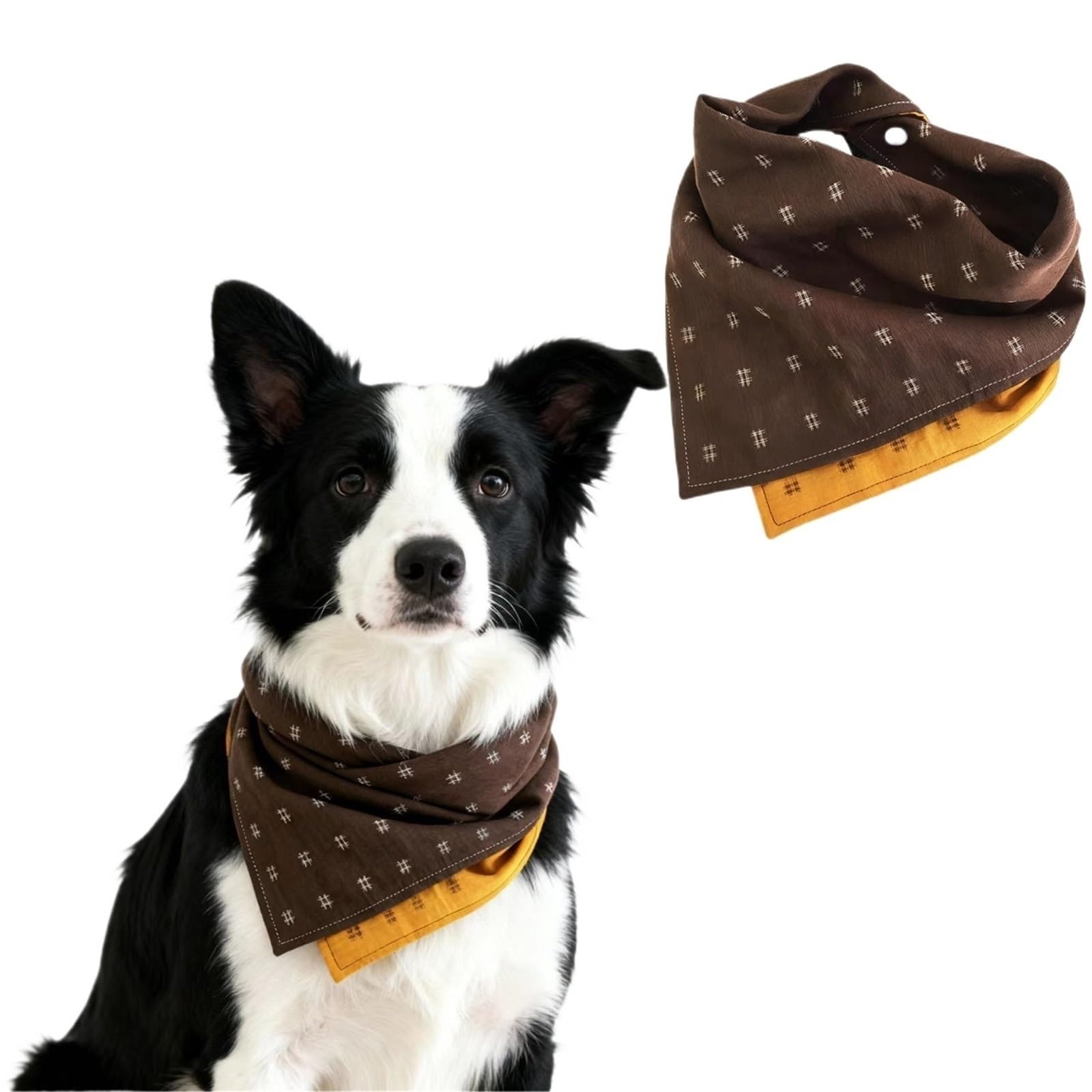 Dreieckiges Hundehalstuch, vielseitiges Haustier-Halstuch, Lätzchen und Schal für Katzen, trendiges Karomuster, modisches Accessoire für kleine und mittelgroße Rassen (Kurkuma, zweifarbig, XL)