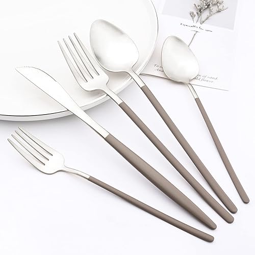 Miniatura 9 de snplowum - Cubertería de lujo de 30 piezas de acero inoxidable 1810 con mango plano, incluye cuchillos, cucharas y tenedores, servicio para 6