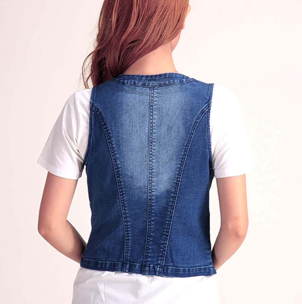 Jade Hare Women's Cotton Button Up Short Slim Denim Vest Sleeveless Jean Waistcoat Jacket