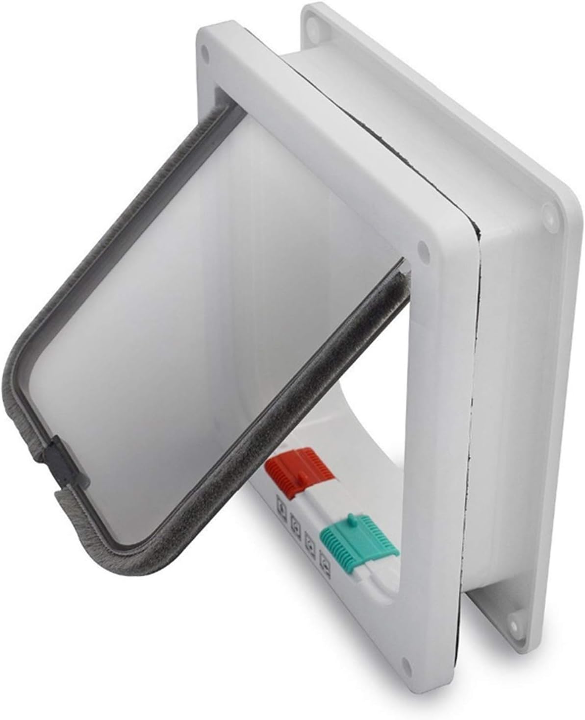 Cat Door Hua Cat Flap/pet Door Easy to Install, Adjustable Thickness Windproof Flap Door for Wooden Door and Window, 4-Way Locking, White