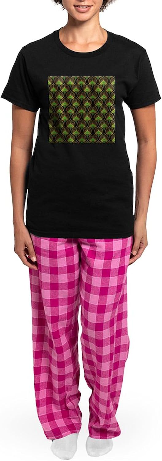 CafePress Gold And Green Art Deco Pattern On Black Womens Novelty PJ Sleepwear