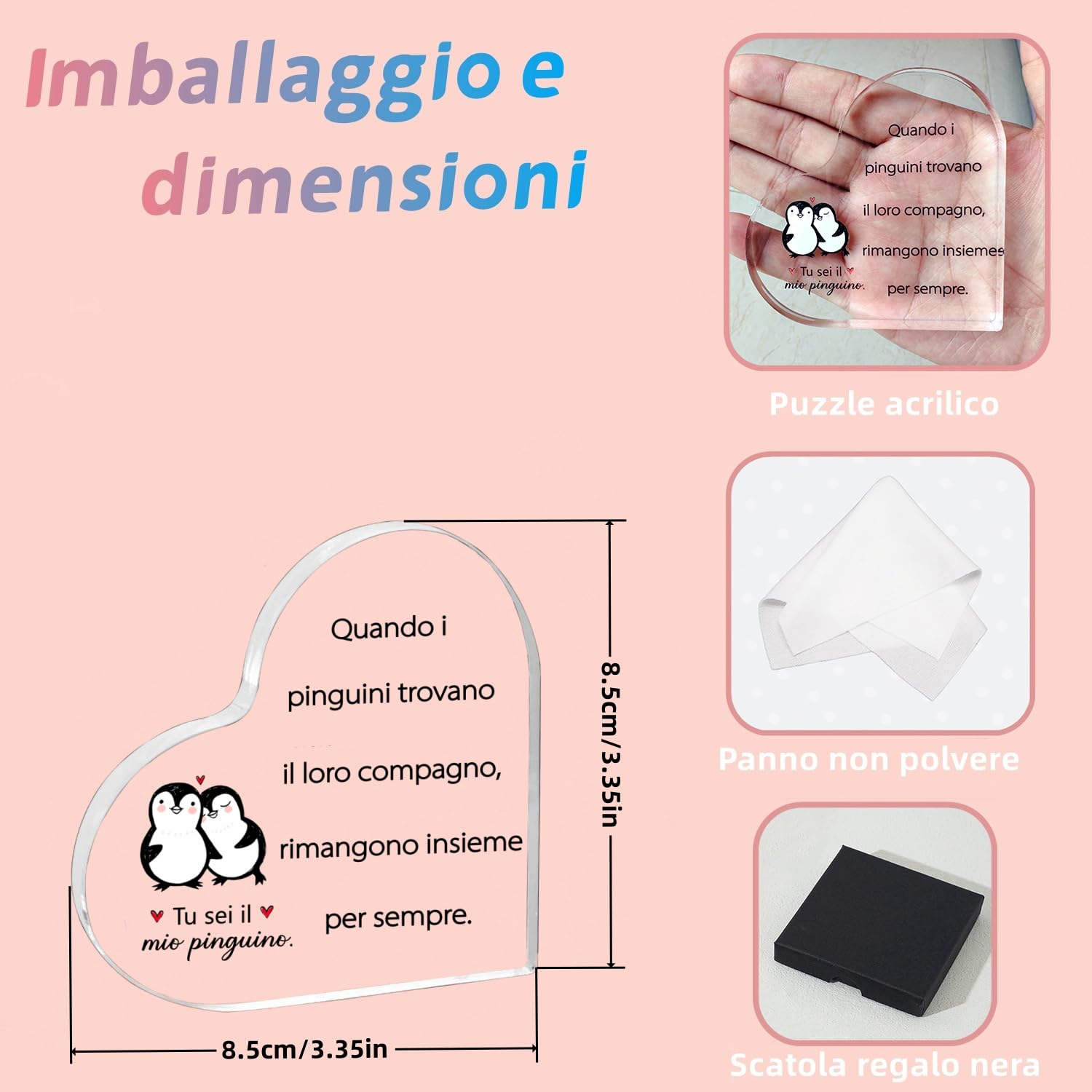 PulangRen Regalo San Valentino Per Lui Lei Pinguino Placca Acrilica Regali Per Lei Lui Regali Di Coppia Regalo Fidanzato Fidanzata Regalo Anniversario Per Lui Lei