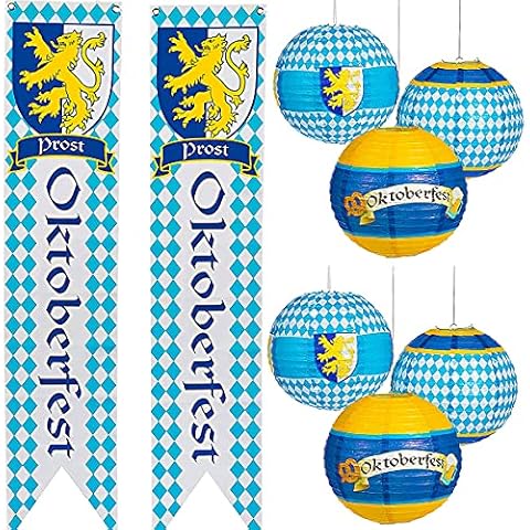 8 Pcs Oktoberfest Decorations Set - 6 Hanging Paper Lantern & 2 Wall Banner For Oktoberfest Party Supplies, Oktoberfest Decor by 4E's Novelty Cover