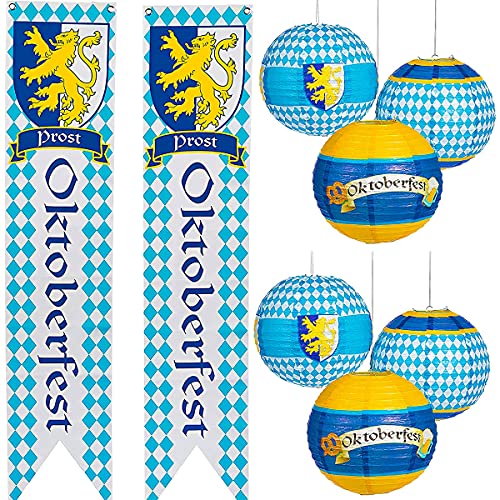 4E's Novelty 8 Piece Oktoberfest Decorations Set - 6 Hanging Paper Lantern & 2 Wall Banner For Oktoberfest Party Supplies, Decor by 4E's Novelty - Image 2