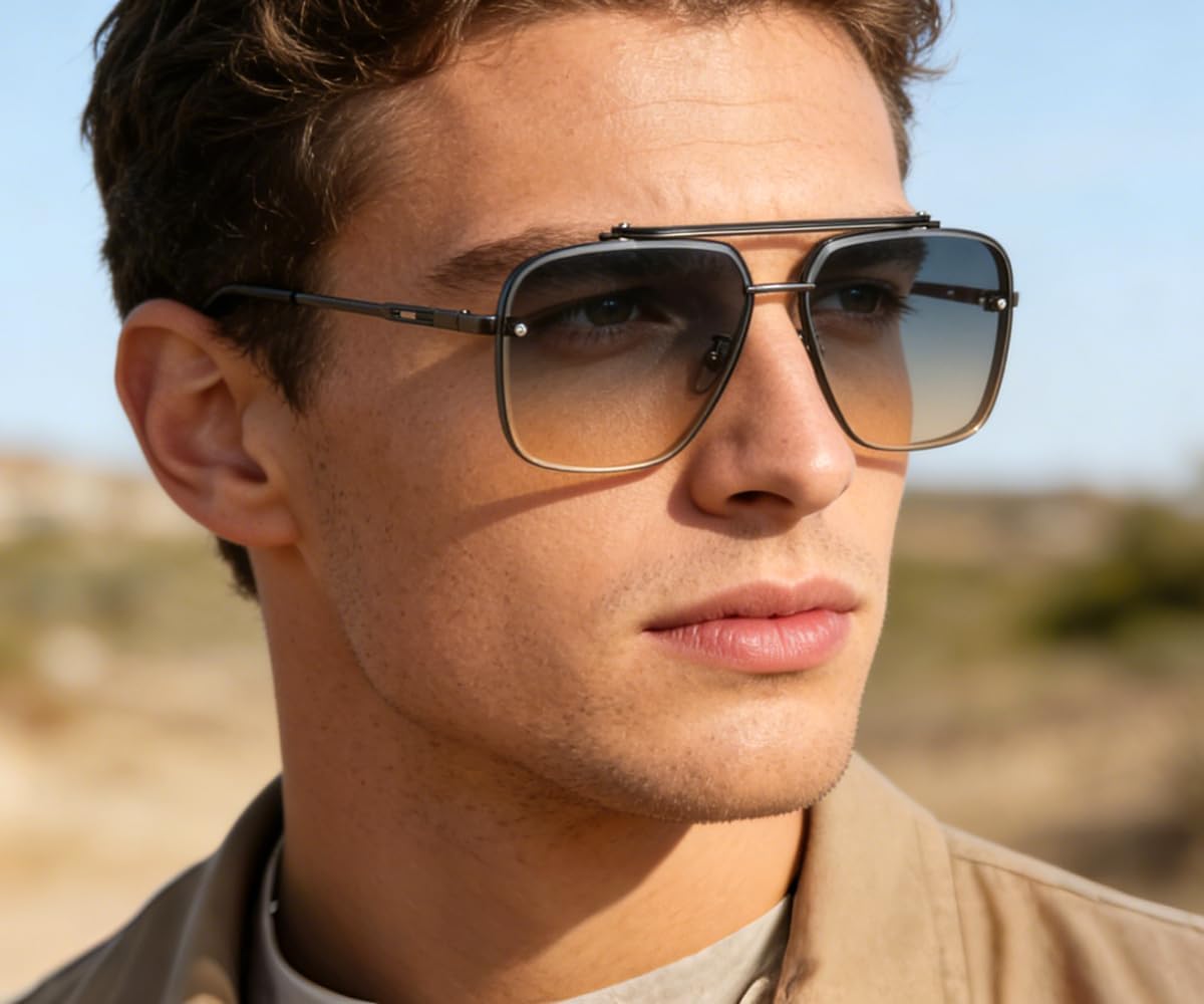Gtand Fashion Oversized Square Aviator Gradient Sunglasses For Men Women Vintage Metal Sun Glasses 63mm - Image 2