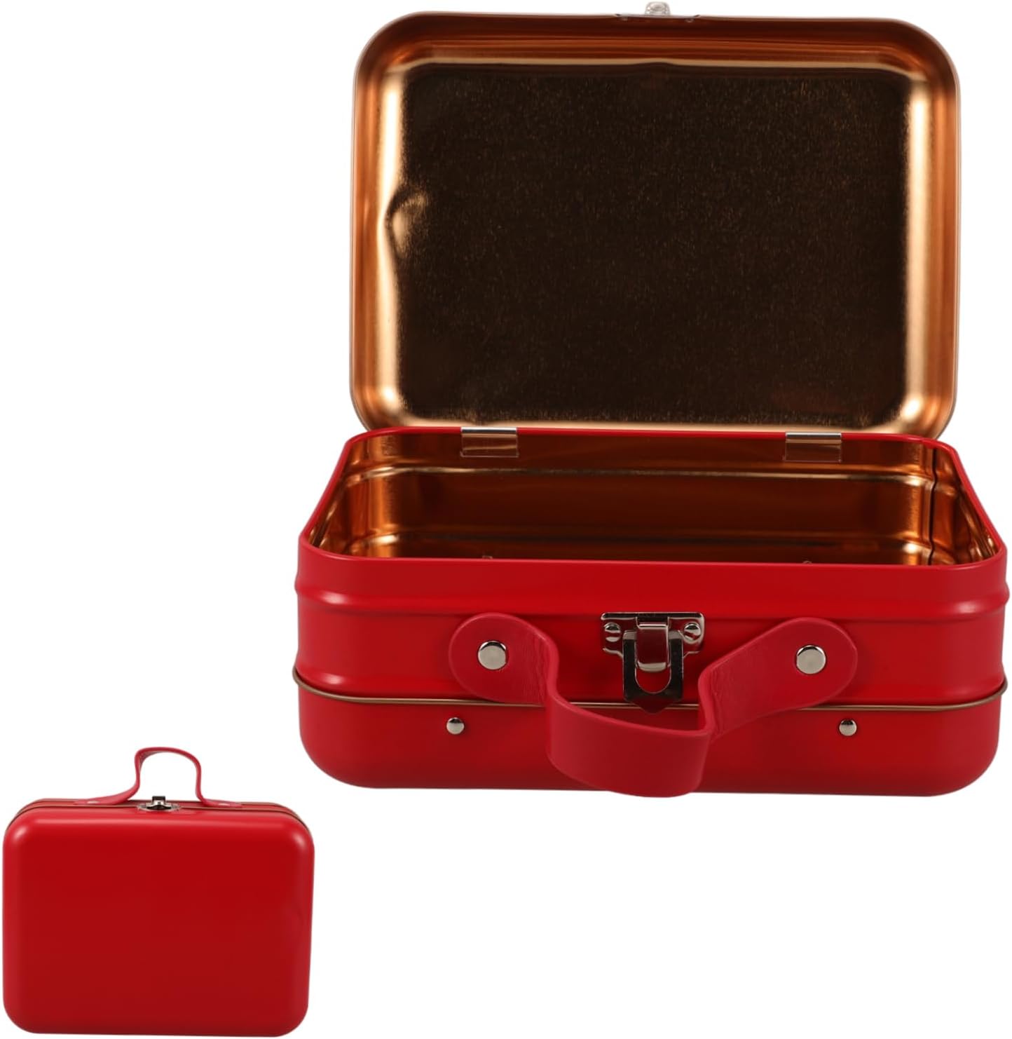 Alipis Mini Suitcase Storage Box with Handle Charming Red Iron Makeup Container for Travel Jewelry and Electronics Efficient Design for Organization