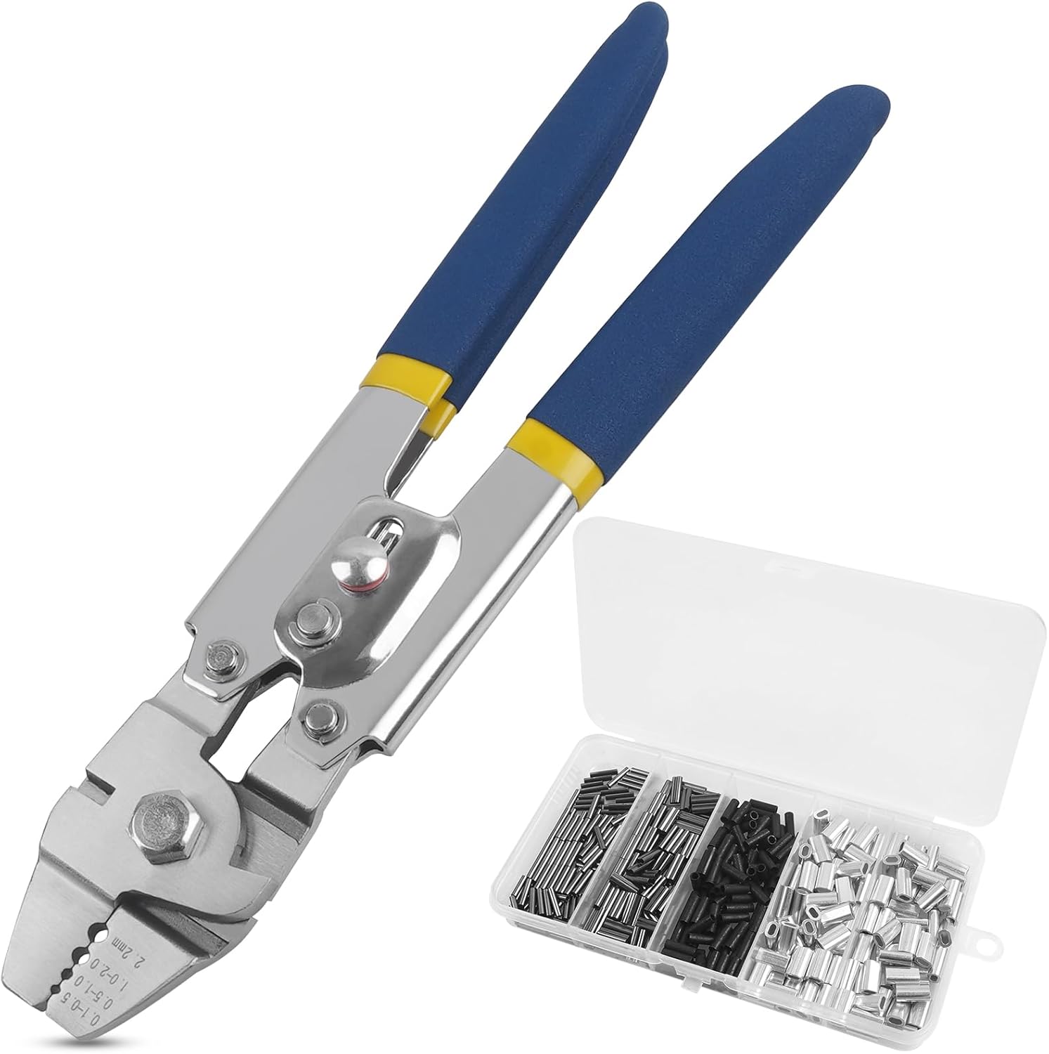 JSHANMEI Fishing Crimping Tool Heavy Duty Crimper Pliers with Crimp Sleeves, Wire Crimping Tool Make Fishing Leaders Shark Rigs, Various Usage