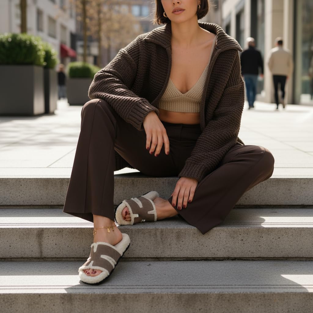 CUSHIONAIRE Cuddle Fur Slippers for Women Faux Shearling Slide Sandal +Memory Foam, Wide Widths Available