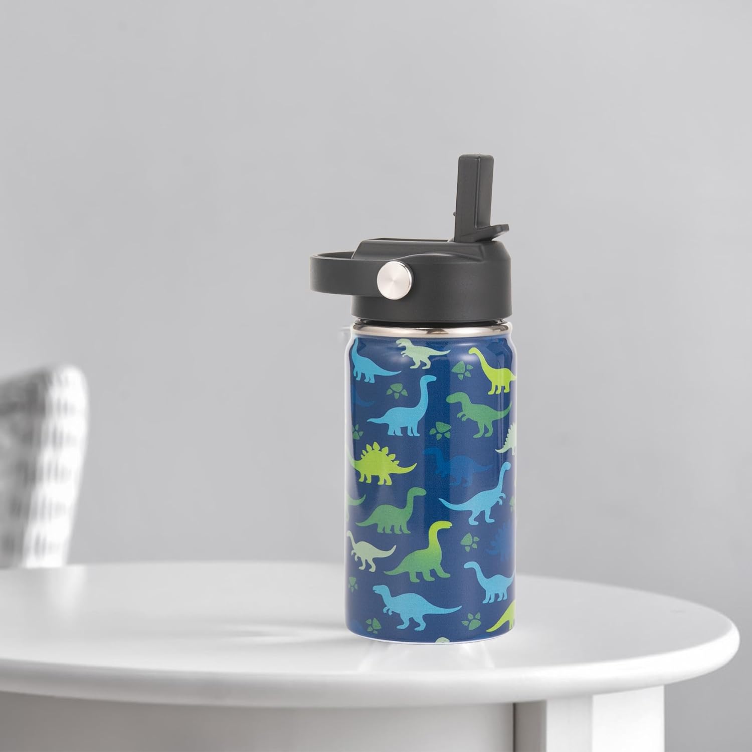 12oz Kids Insulated Water Bottle with Flip Straw & Big Handle, Double Wall 18/8 Stainless Steel, Leakproof Gift for Kids Girls to School Travel Sports (Dinosaur2) - Image 5