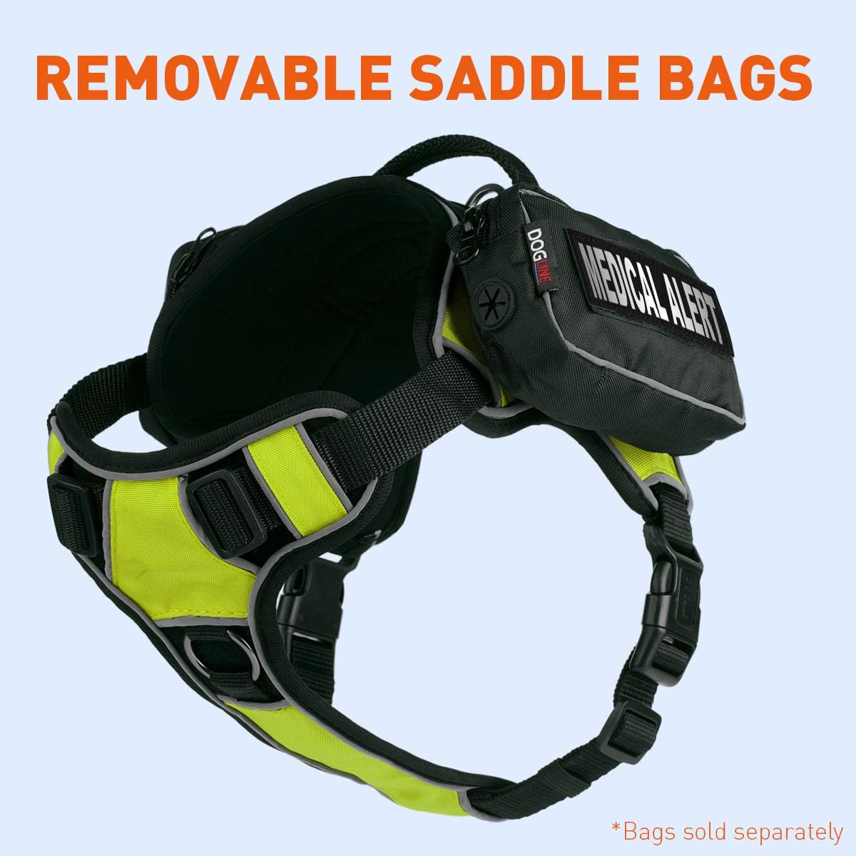Dogline Quest No-Pull Dog Harness with Medical Alert Reflective Removable Patches Soft Comfortable Dog Vest with Quick Release Dual Buckles Black Hardware and Handle 18 to 22 inches Green