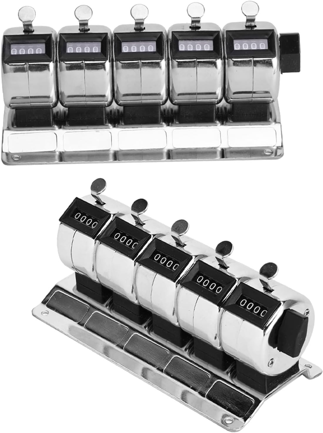 Mechanical Counter 4 - Digit Stainless Steel | Manual Hand Tally Clicker for People Counting/Inventory Tracking/Factory Statistics | 9999 Count Range, 5 Units