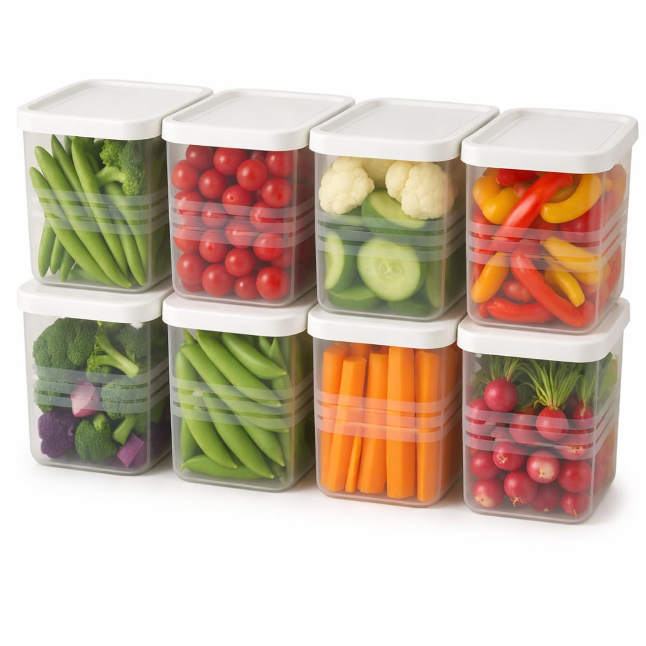 Satpurush Fridge Storage Boxes (Pack of 8) Freezer & Refrigerator Organizer Containers Kitchen Storage Container Set Kitchen Accessories Items for Home 1200 ml Food Storage Box, Plastic, White