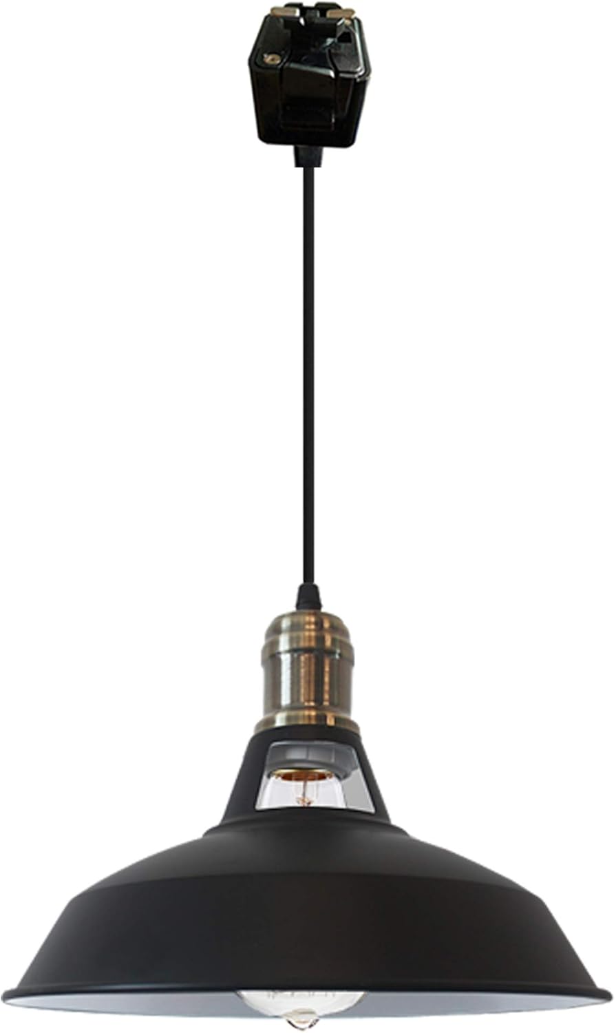 3 Lights J-Type Track Light Pendants Black Lampshade with E26 Socket Brass Plating Industrial Stytle Chandelier Decorative Pendant Light for Countertop Customizable Track Lighting