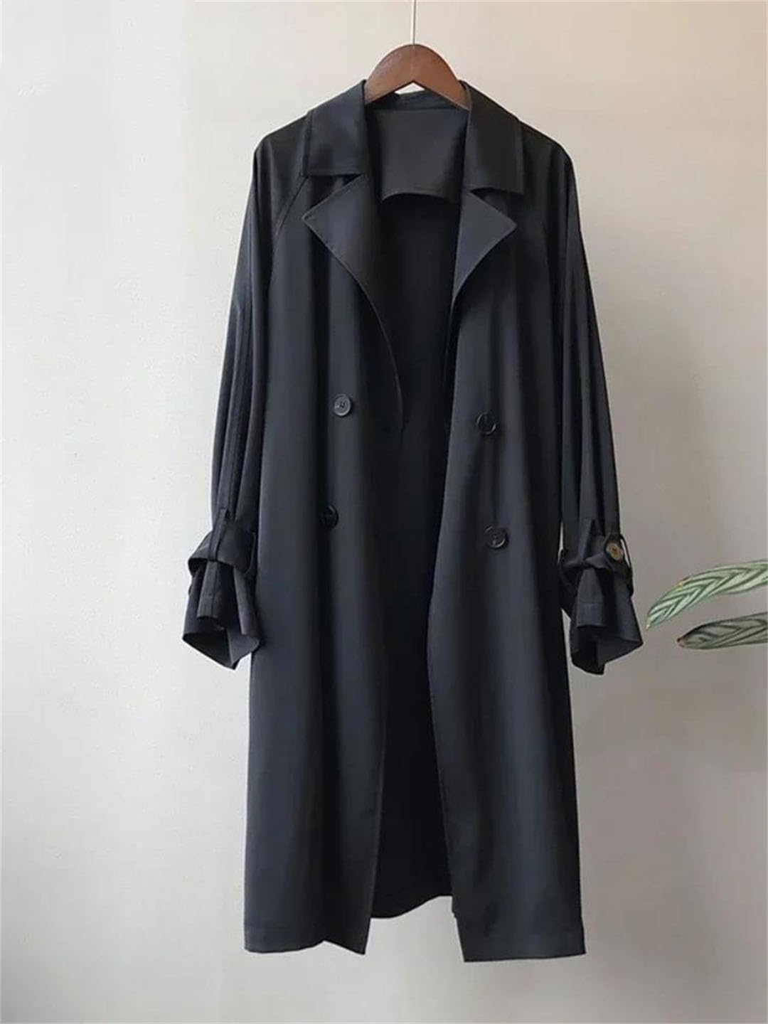 Women's Spring Autumn Long Sleeve Mid Length Leisure Over Knee Trench Coat