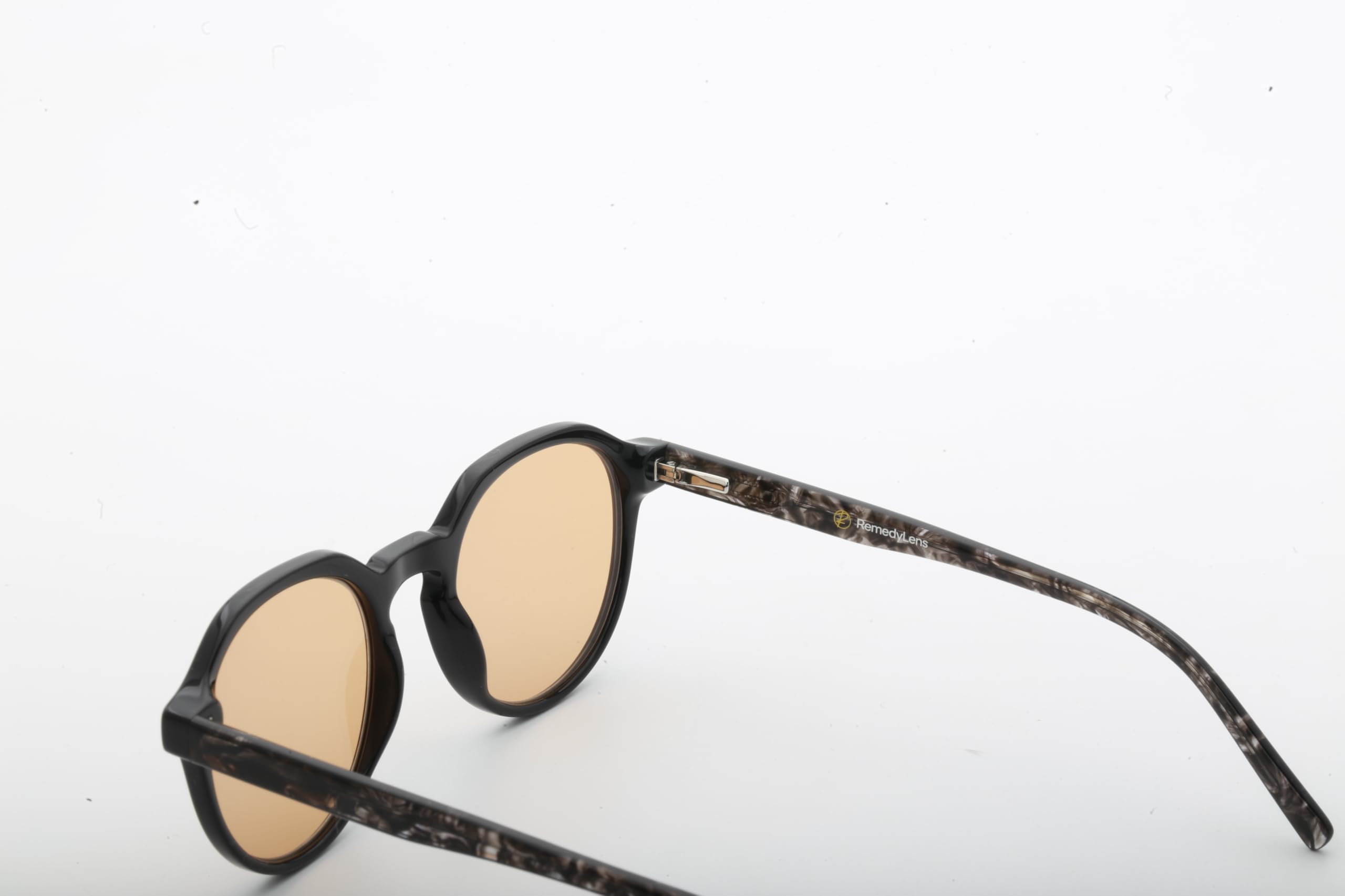 Lentes tintadas redondas de acetato FL-41 para alivio de la migraña, y marco negro de sensibilidad a la luz con bloqueo de luz azul de patillas de mármol, Negro con patillas de mármol