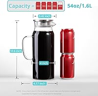 Vista 2 de Bivvclaz 1.6 Liter 54 oz Glass Pitcher with Lid and Handle, Glass Carafe Water Pitcher for Hot/Cold Water, Iced Tea, Drinks, Coffee, Juice and Claro