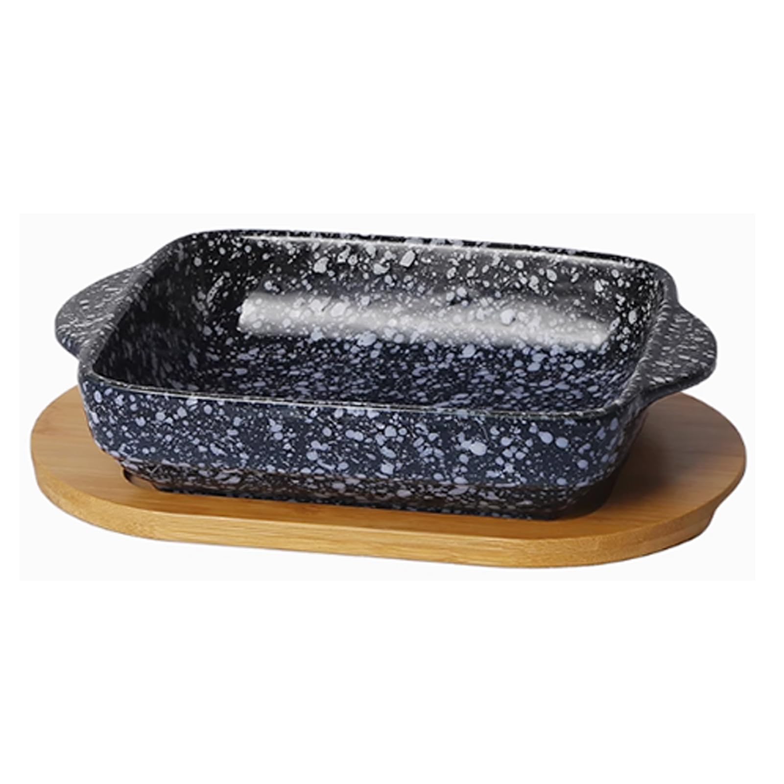 Dxcaicc B White Blue With Tray Rectangular Ceramic Baking Dishes Lasagne Dish Japanese Tableware Roasting Pan Cheese Baked Creative Chicken Steak Rice Double-Handled Tray,