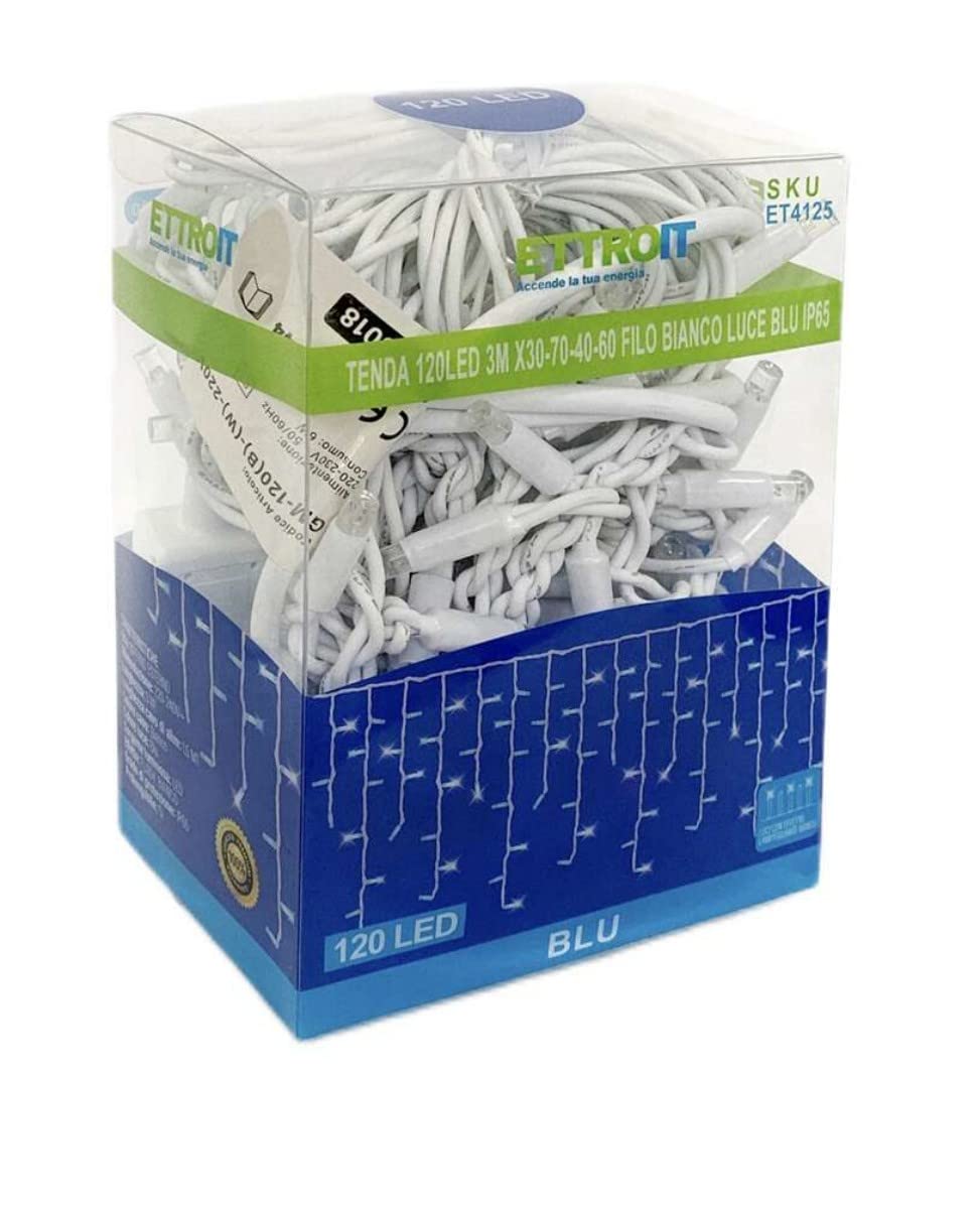 A2ZWORLD Rideau lumineux extérieur avec effet cascade, professionnel IP65, rideaux avec 4 longueurs différentes 30 cm 40 cm 60 cm et 70 cm (3 m avec 120 LED, bleu)