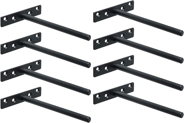 Sayayo Floating Shelf Bracket, Invisible Hidden Heavy Duty Shelf Support for Concealed Wood Shelves Wall Mounted, Stainless Steel Matte Black Finish, 8 pcs, EJY8006B-8P