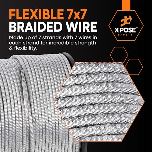 Image of Xpose Safety 7x7 Vinyl-Coated Galvanized Steel Aircraft Cable - 500 ft Wire for Pulley Systems, Winches, Marine & Boat Wire, Deck Railing, Cable Railing, Fencing, DIY Projects