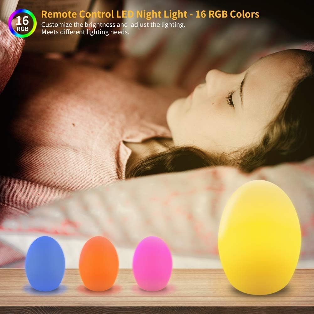 Egg Shape Color LED Mood Lamp, Rechargeable Dimmable Night Light with Remote Control 16 Dimmable Colors 4 Effects for Kids and Adults,Ambient Decorative Party Lighting(14x19cm)