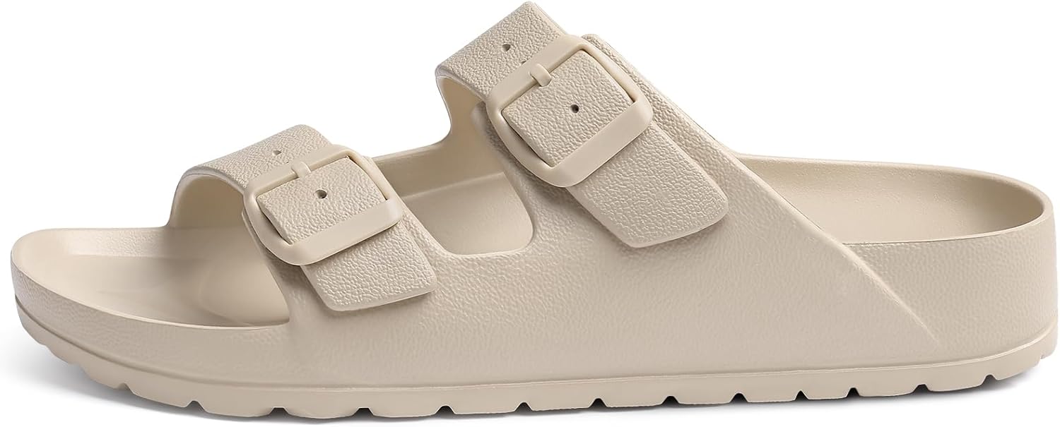 shevalues Women's Comfort Sandals with Medium Arch Support Double Buckle Adjustable EVA Slides for Summer Beach
