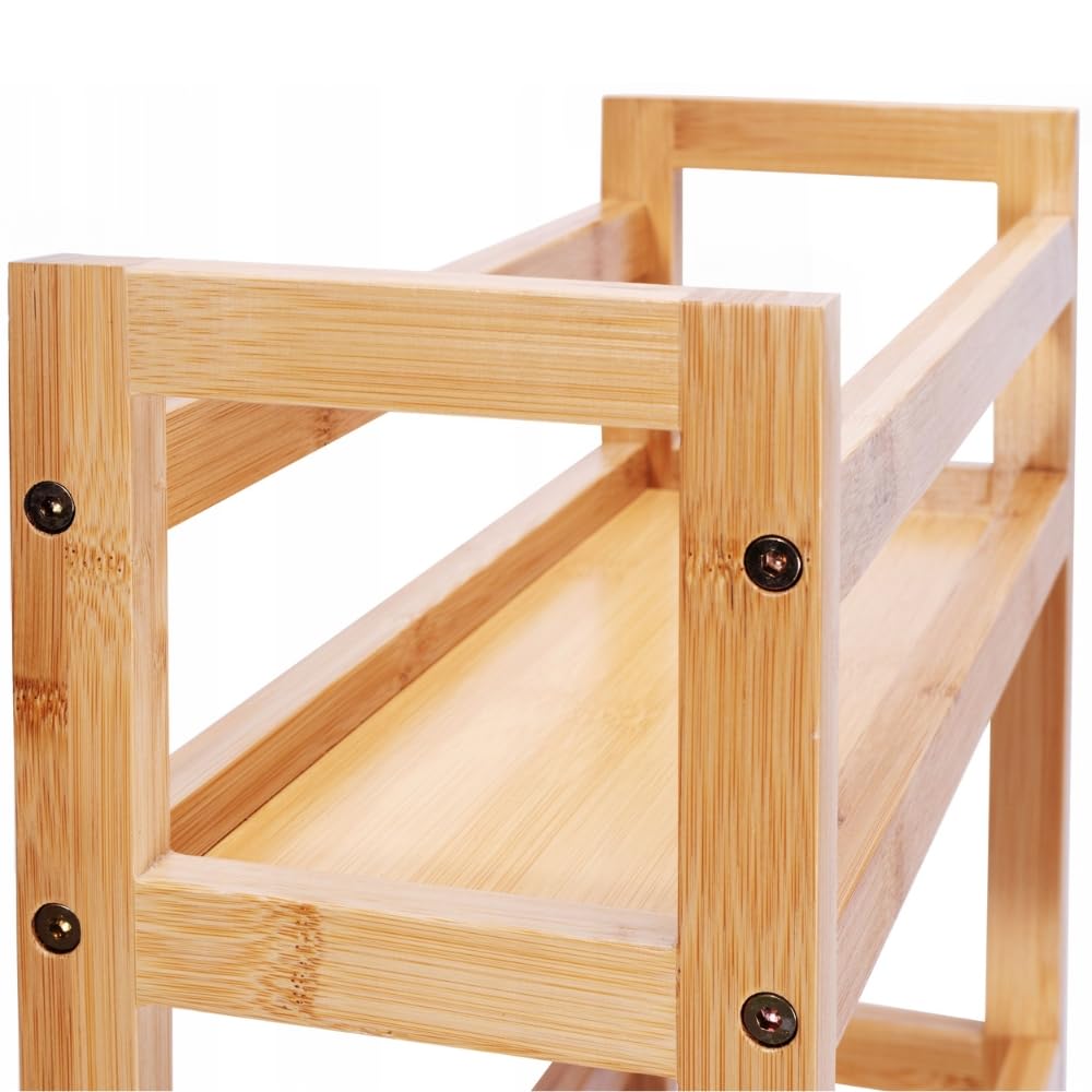 ZOLTA Bambus Rollregal schmal mit 3 Ablagen auf Rollen 74,5×36×15 cm stabil mobil für Bad Küche Vorratsraum Büro Kinderzimmer Garage Organizer Regalwagen mit Bremse natürlich pflegeleicht