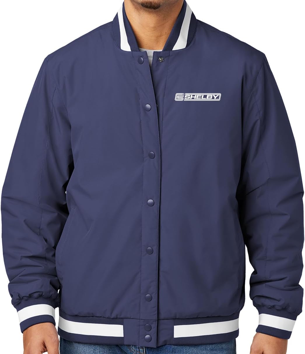 Men's Ford Mustang Shelby Crest Varsity Jacket, Small Navy Blue