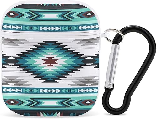 Funda compatible con Airpods, color verde azulado, turquesa, tribal, navajo, azteca, patrón étnico, para mujeres y hombres, a prueba de golpes,
