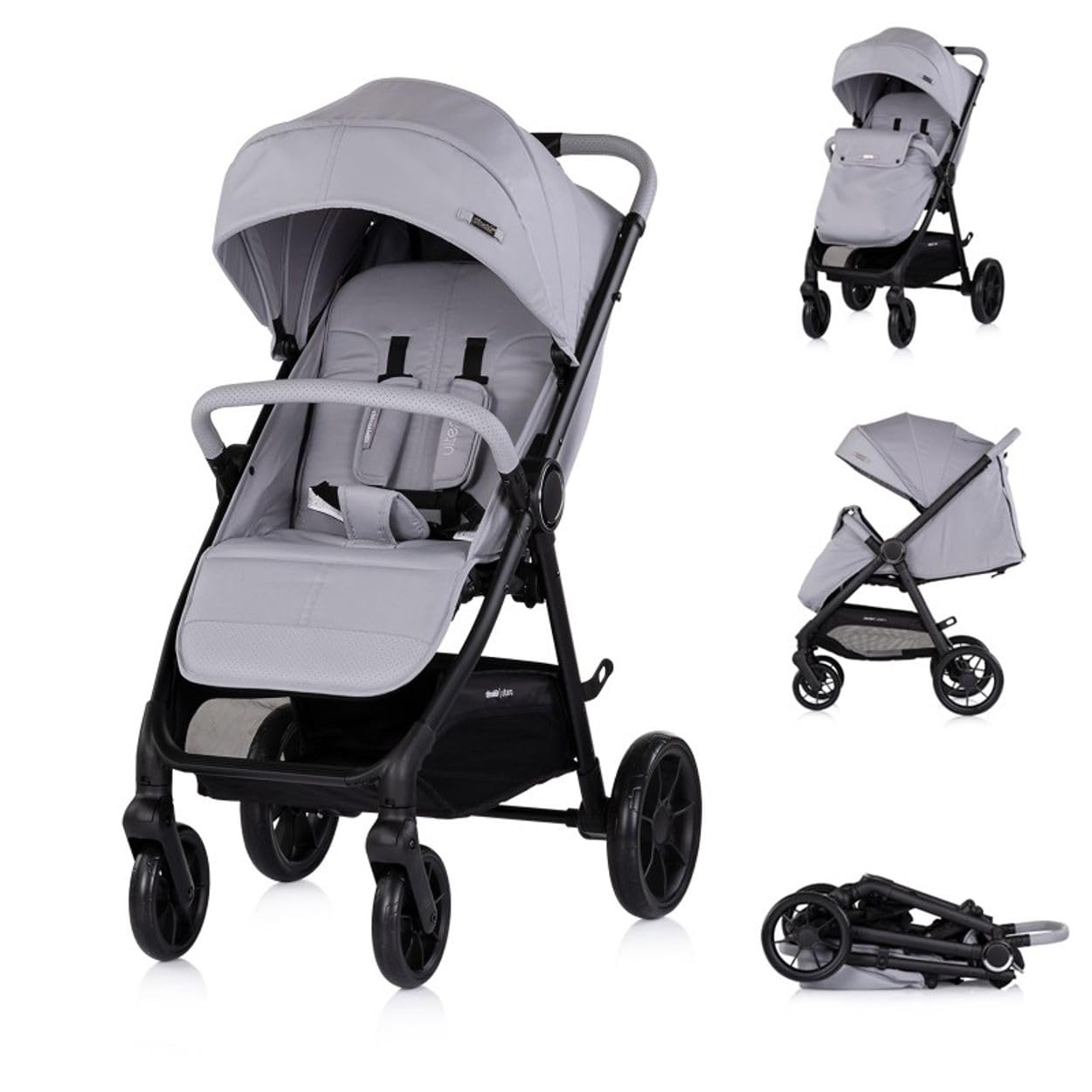 Chipolino Ultera wózek dziecięcy Buggy, składany kosz, zawieszenie, hamulec tylnego koła, pasek jasnoszary
